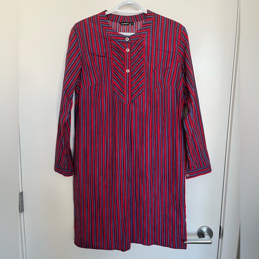 Marimekko Red and Blue Striped Shirt Dress, Size 38/Size 8 US